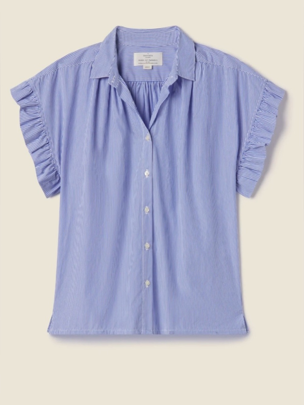 Trovata Birds of Paradis Marianna B Ruffle Shirt Blue and White